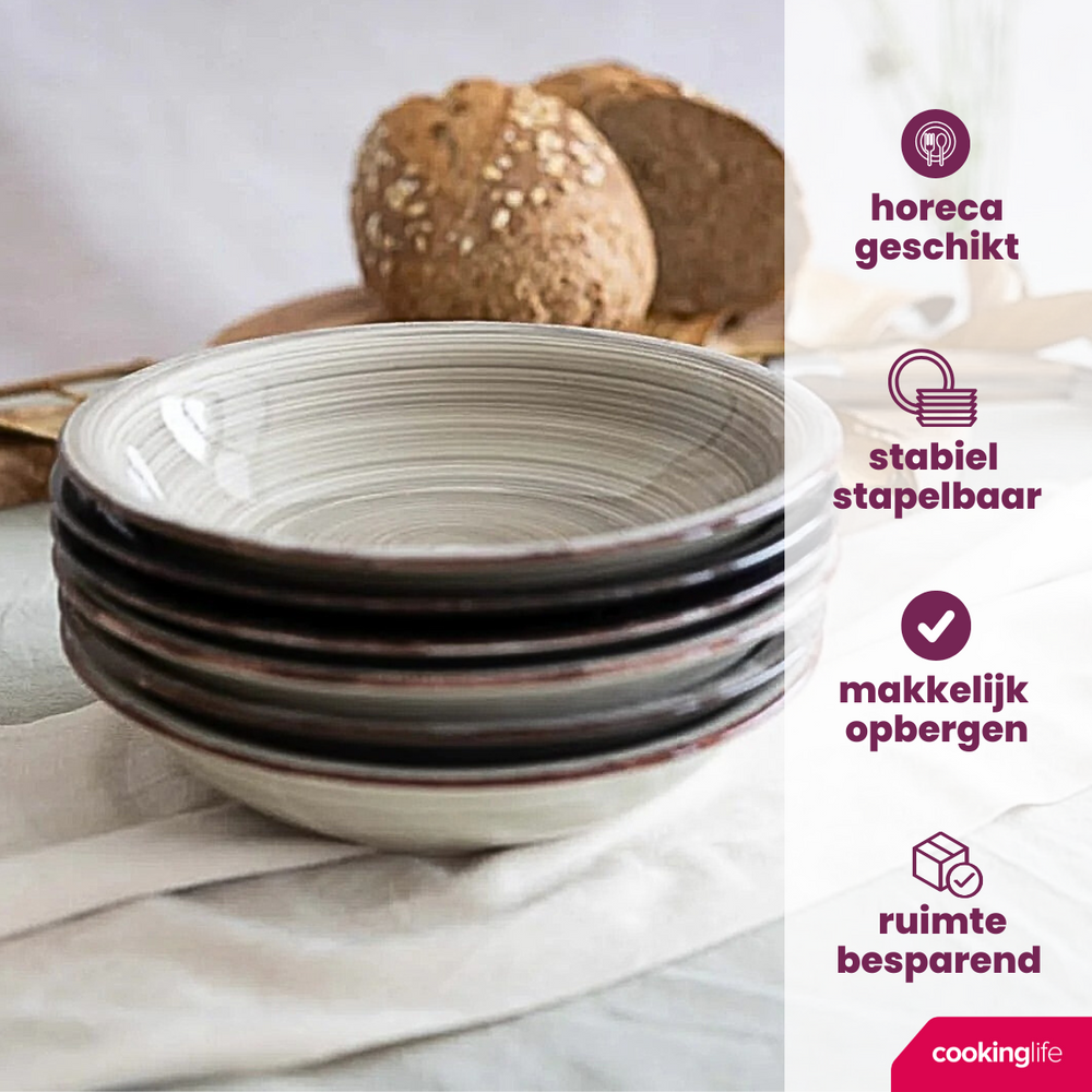 Cookinglife Deep Plates / Pasta Bowls Delice Gray ø 21 cm - 6 pieces