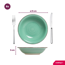Cookinglife Dinnerware Set Delice Green 18-piece / 6 people - 6 dinner plates, 6 pasta bowls, and 6 side plates