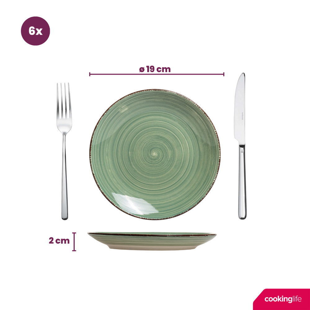 Cookinglife Dinnerware Set Delice Green 18-piece / 6 people - 6 dinner plates, 6 pasta bowls, and 6 side plates