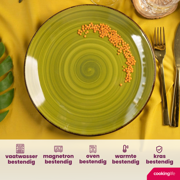 Juego de vajilla Cookinglife Delice Verde 18 piezas / 6 personas - 6 platos llanos, 6 platos hondos y 6 platos de desayuno