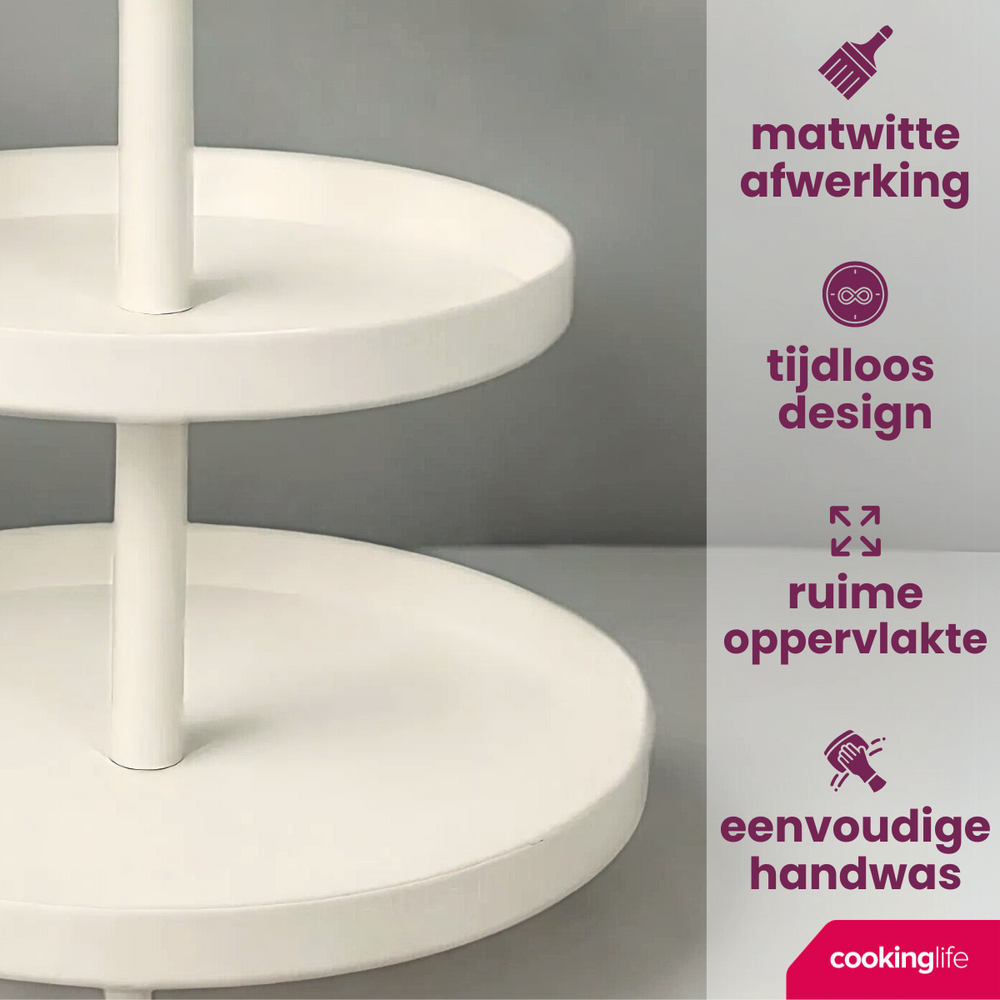 Cookinglife Metal Stand Creme Ø 15, 20 & 25 cm - 3-Tier - 35 cm High