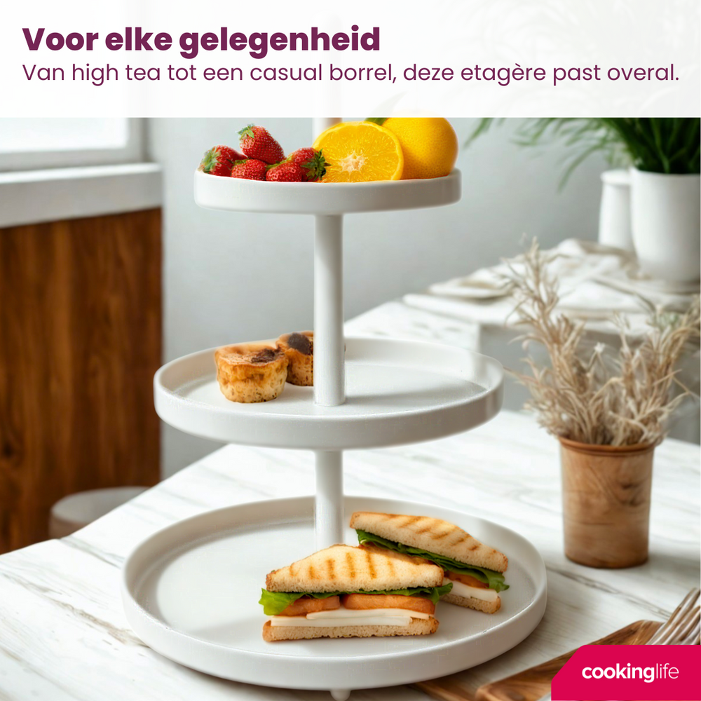 Cookinglife Metal Stand Creme Ø 15, 20 & 25 cm - 3-Tier - 35 cm High