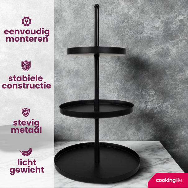Cookinglife Metal Stand Black ø 20, 25 & 30 cm - 3-tier - 55 cm high