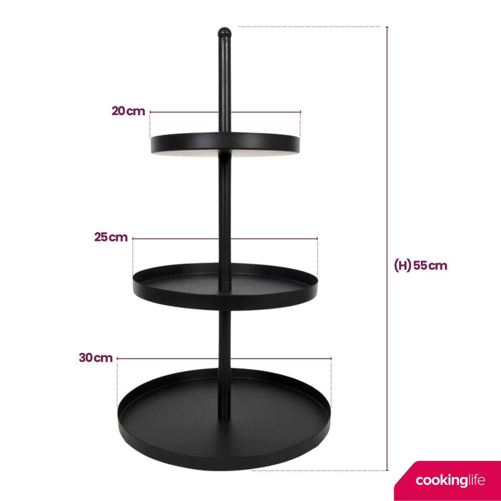 Cookinglife Metal Stand Black ø 20, 25 & 30 cm - 3-tier - 55 cm high