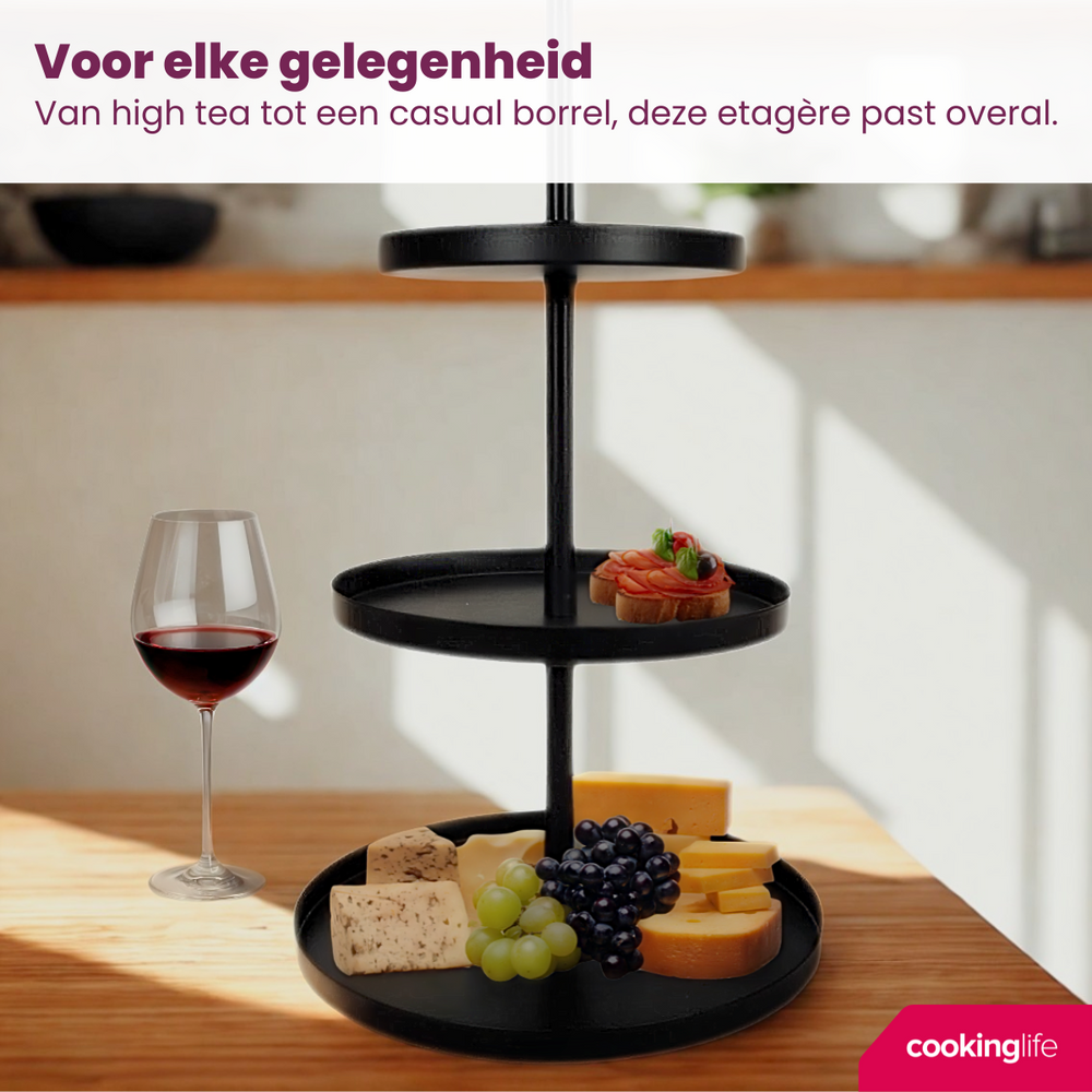 Cookinglife Metal Stand Black ø 20, 25 & 30 cm - 3-tier - 55 cm high