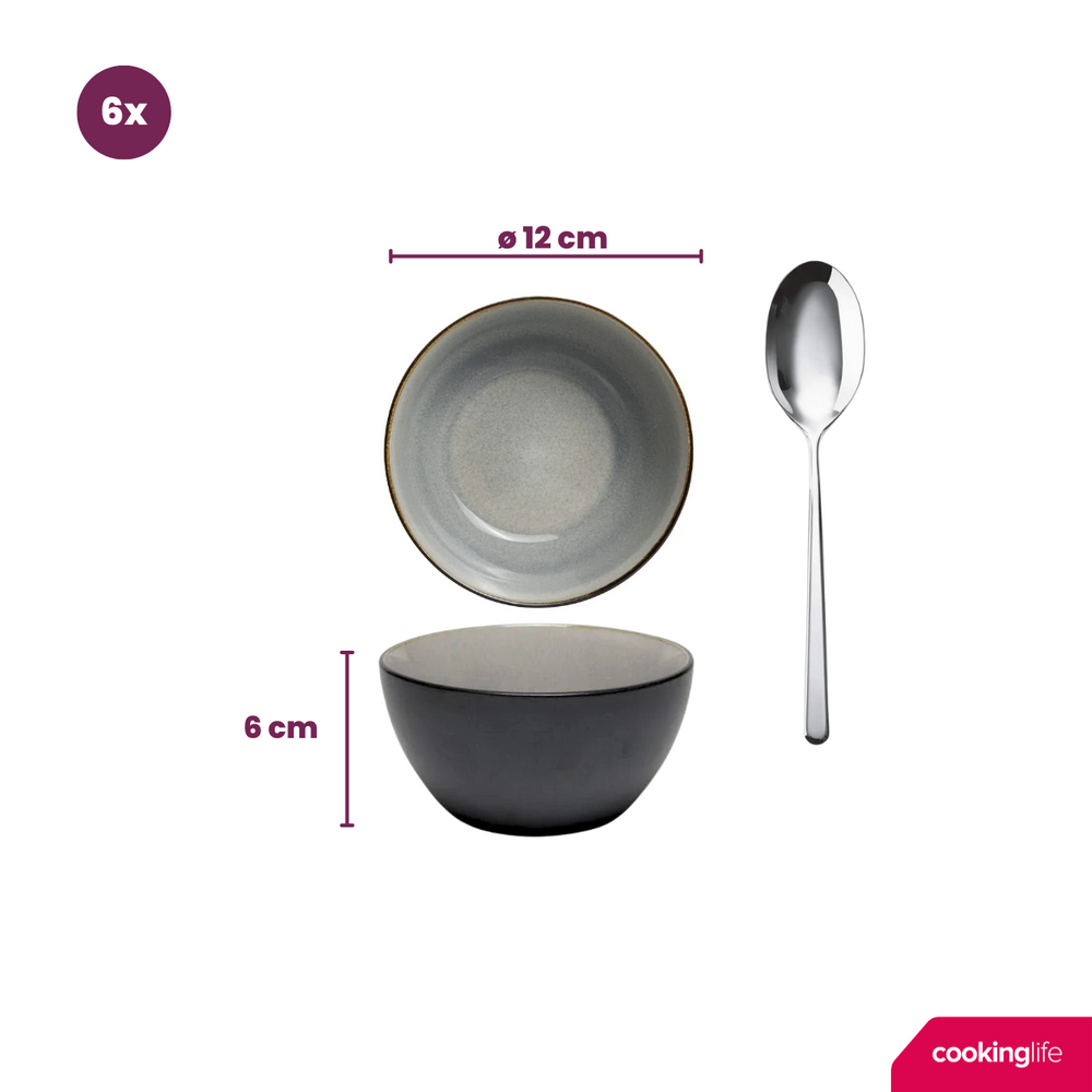 Cookinglife Small Bowls Nola Warm Grey ø 12 cm - 6 pieces