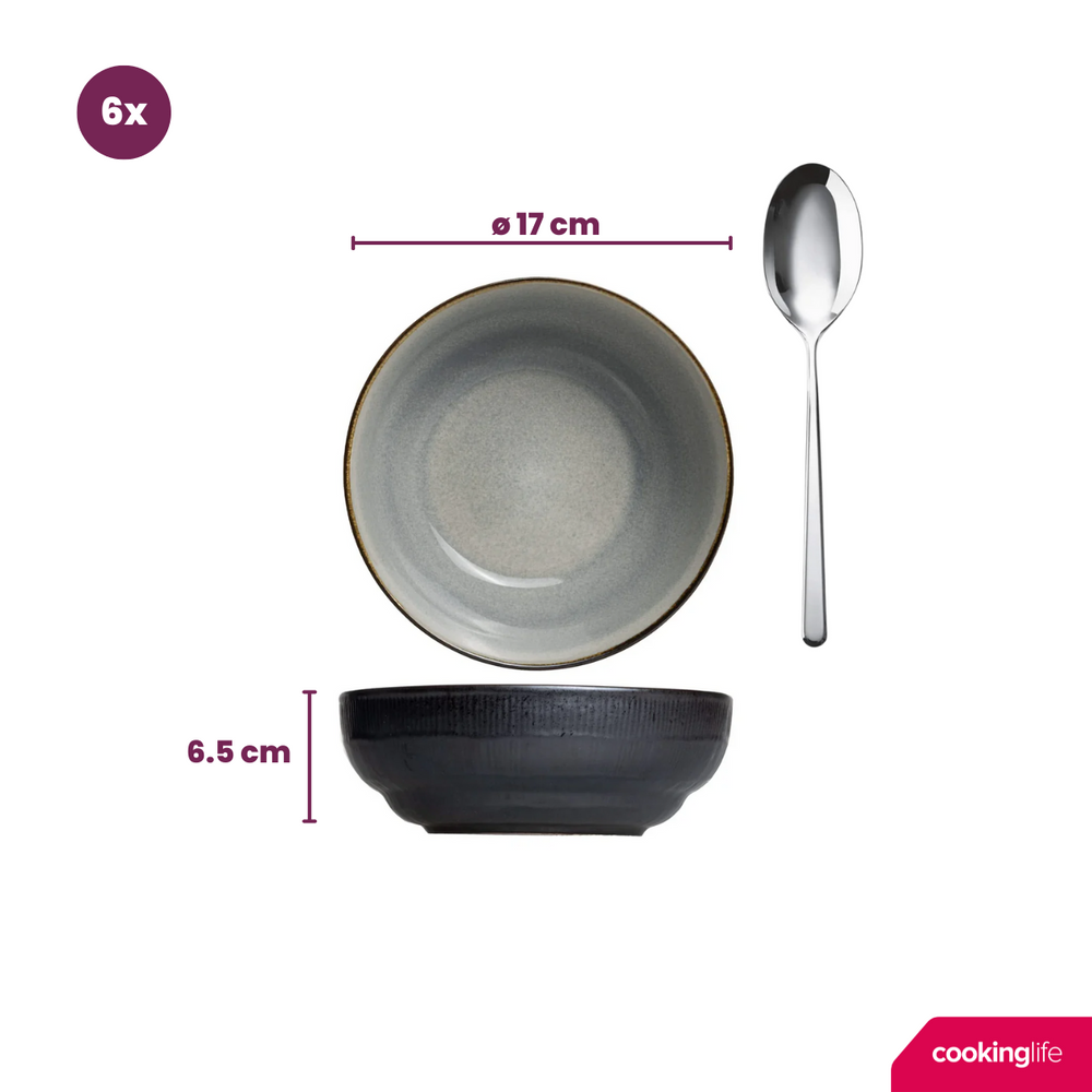 Cookinglife Dinnerware Set Nola Warm Grey - 18 pieces / 6 people - 6 dinner plates, 6 side plates, and 6 bowls