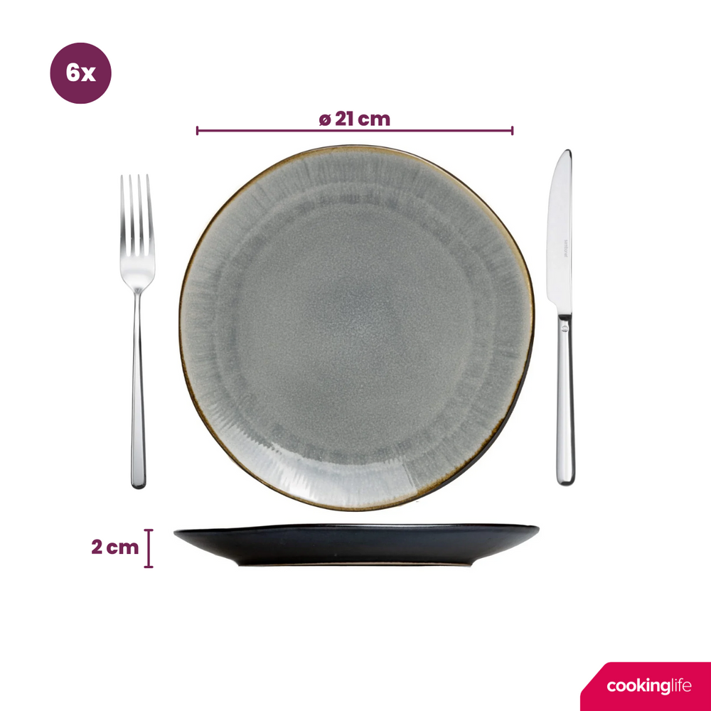 Cookinglife Side Plates / Dessert Plates Nola Warm Grey ø 21 cm - 6 pieces