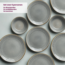 Cookinglife Dinnerware Set Nola Warm Grey - 18 pieces / 6 people - 6 dinner plates, 6 side plates, and 6 bowls