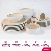 Cookinglife Dinnerware Set Nola Sand Reactive Glaze 18-Piece / 6 Persons - 6 Dinner Plates, 6 Breakfast Plates and 6 Bowls