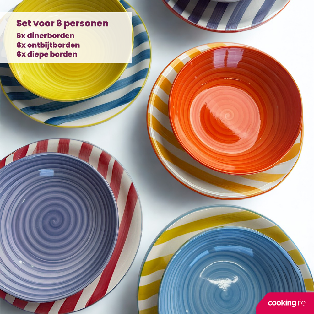 Cookinglife Dinnerware Set Summer Vibes 18-piece / 6 People - 6 dinner plates, 6 side plates, and 6 pasta bowls