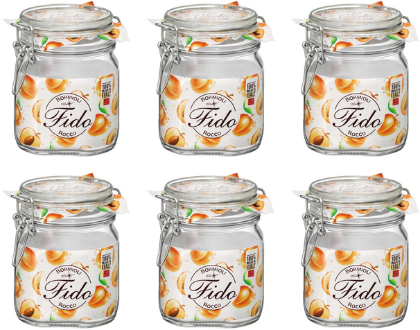Tarro de conserva Bormioli Rocco Fido - 10 x 10 cm / 750 ml - cuadrado - 6 unidades