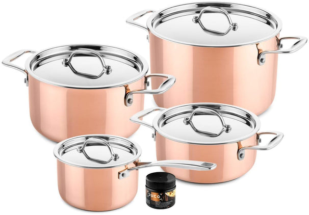DUCQ Pannenset - Cacerola ø 18, 20, 20 cm & Sartén ø 16 cm + Tapa - Inducción - Cobre - 4 Piezas
