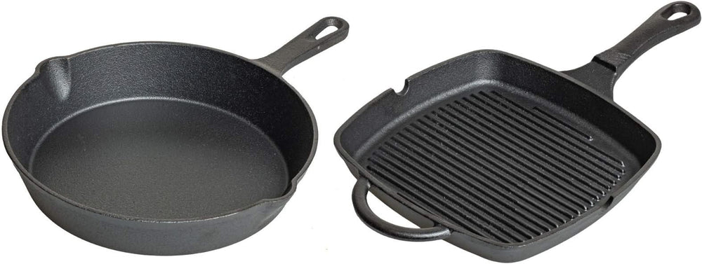 Blackwell Pan set cast iron – frying pan Ø 25 cm and grill pan 23 x 23 cm – suitable for all heat sources –  without non-stick coating 