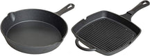 Blackwell Pan set cast iron – frying pan Ø 25 cm and grill pan 23 x 23 cm – suitable for all heat sources –  without non-stick coating 
