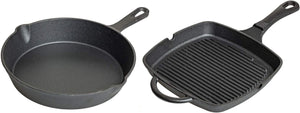 Blackwell Set de sartenes de hierro fundido 2 piezas Sartén ø 25 cm & Sartén parrilla 23 x 23 cm - apto para todas las fuentes de calor - sin recubrimiento antiadherente