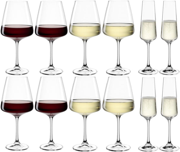 Leonardo Wine glass set (Red wine glasses + White wine glasses + Champagne glasses) Paladino - 12 piece set