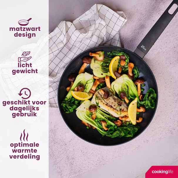 Cookinglife Set de Sartenes Black Cera 3 piezas - Sartén ø 28 cm + Sartenes ø 24 y 28 cm - apto para todas las fuentes de calor - recubrimiento antiadherente cerámico