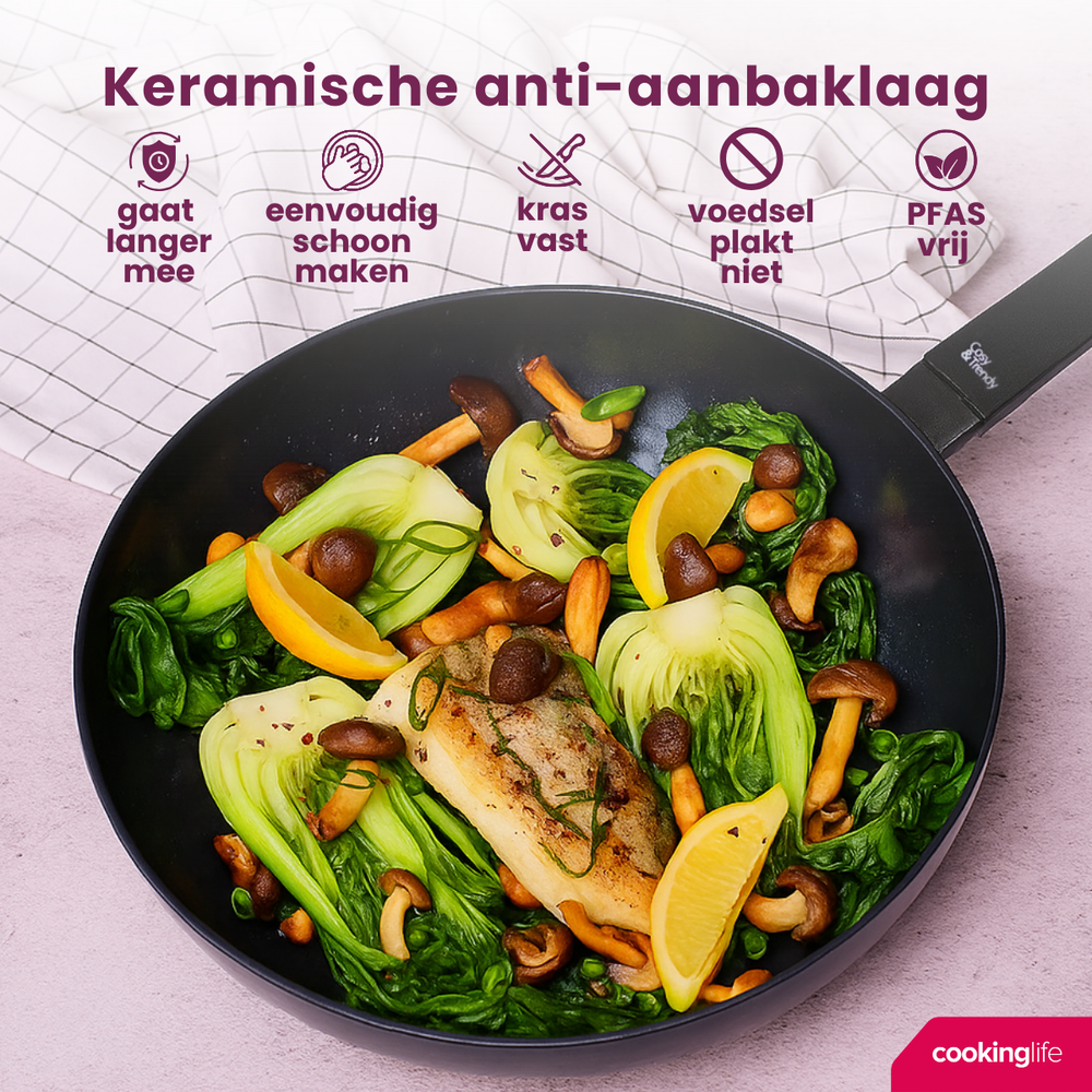 Cookinglife Frying pan Black Cera Ø 28 cm – suitable for all heat sources – ceramic non-stick coating 