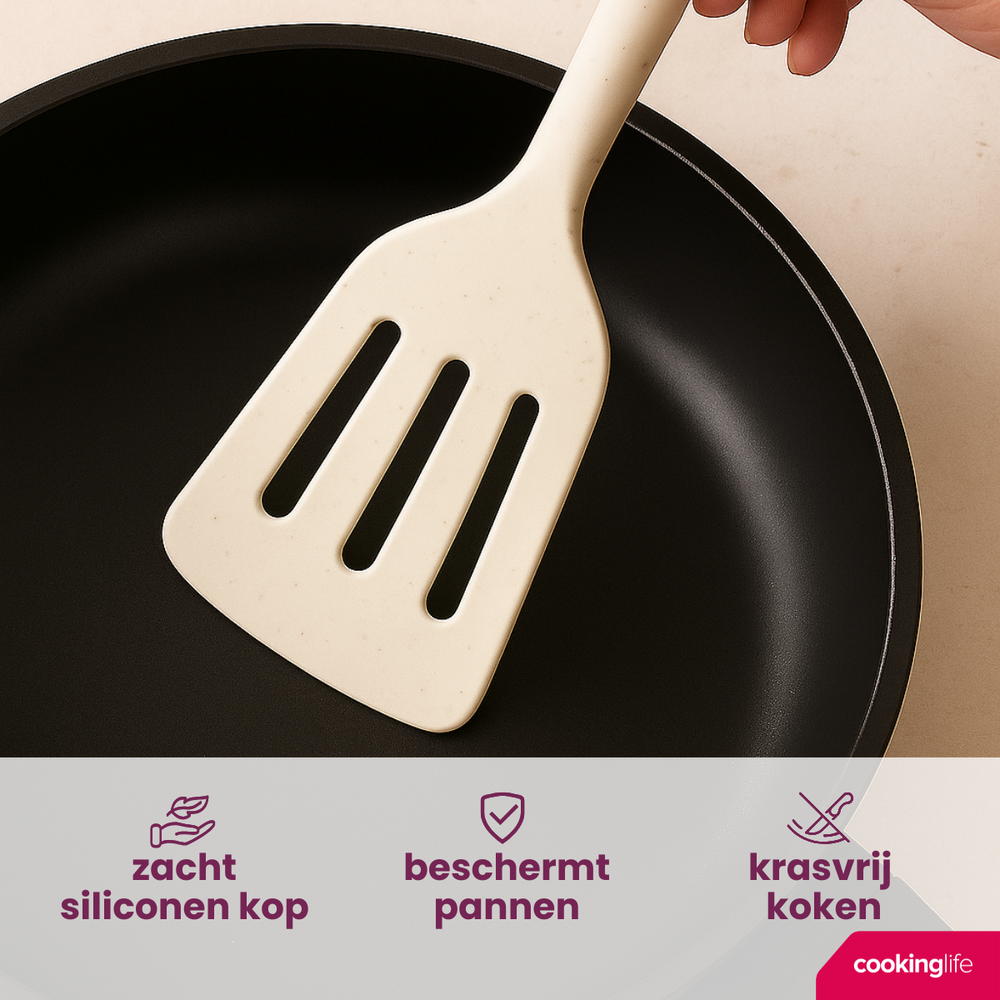 Cookinglife Cookware set - Cookware set - wood beige 4 pieces - Slotted spatula, serving spoon, salad spoon & spaghetti spoon