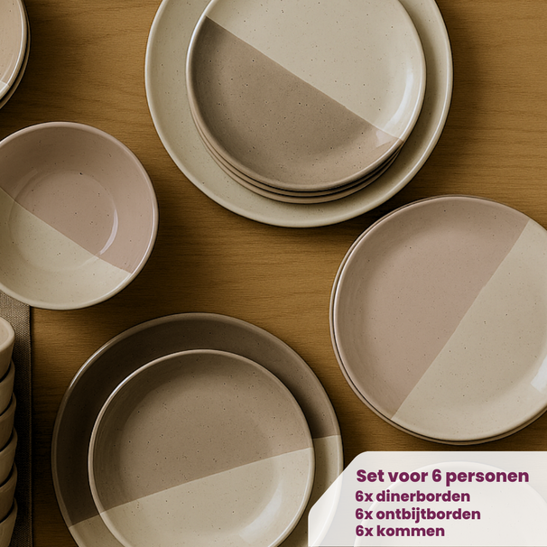 Juego de vajilla Cookinglife Leem 18 piezas / 6 personas - 6 platos de cena, 6 platos de desayuno y 6 cuencos