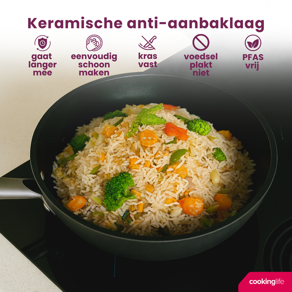 Cookinglife wok pan ProForge Ø 28 cm – ceramic non-stick coating – suitable for all heat sources