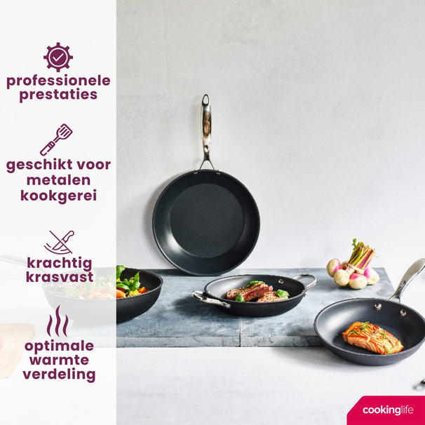 Cookinglife Set de Sartenes Revolt 3 piezas - Wok de ø 28 cm + Sartén de ø 24 & 28 cm - apto para todas las fuentes de calor - revestimiento antiadherente cerámico