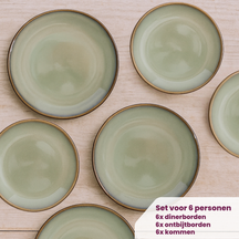Juego de vajilla Cookinglife Sabi Verde 18 piezas / 6 personas - 6 platos de cena, 6 platos de desayuno y 6 cuencos