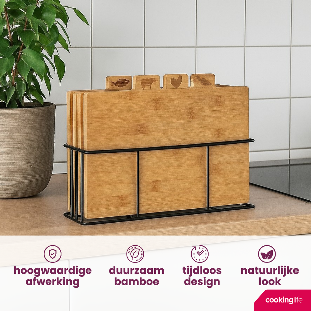 Cookinglife Bamboo Cutting Board Set with Holder 5-piece