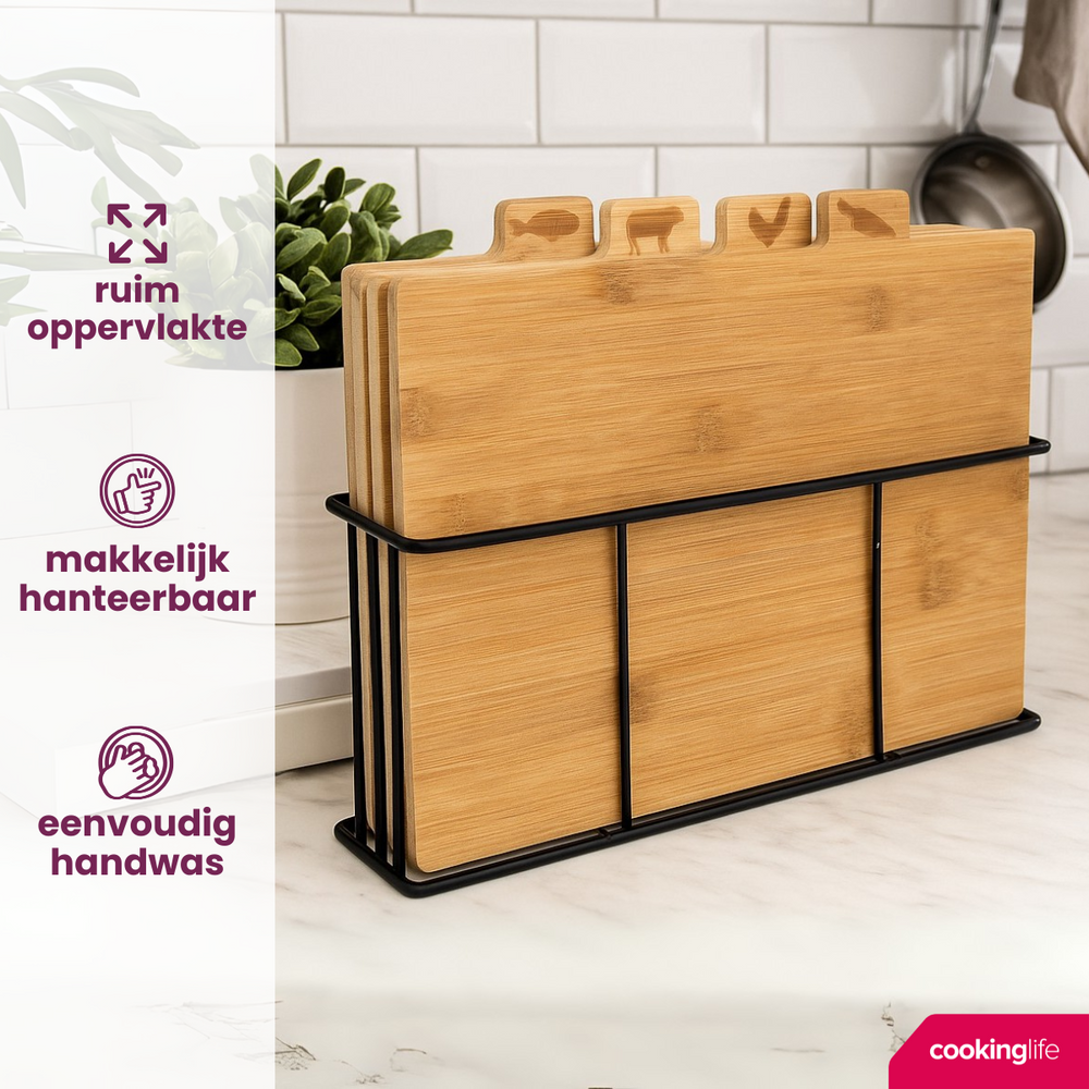 Cookinglife Bamboo Cutting Board Set with Holder 5-piece
