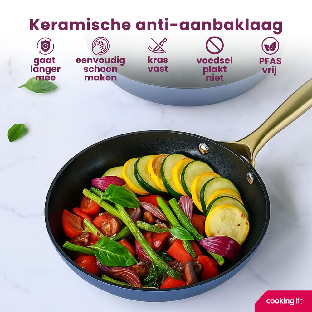 Cookinglife Frying pan set Style Blue Ø 24 and 28 cm – suitable for all heat sources – ceramic non-stick coating 