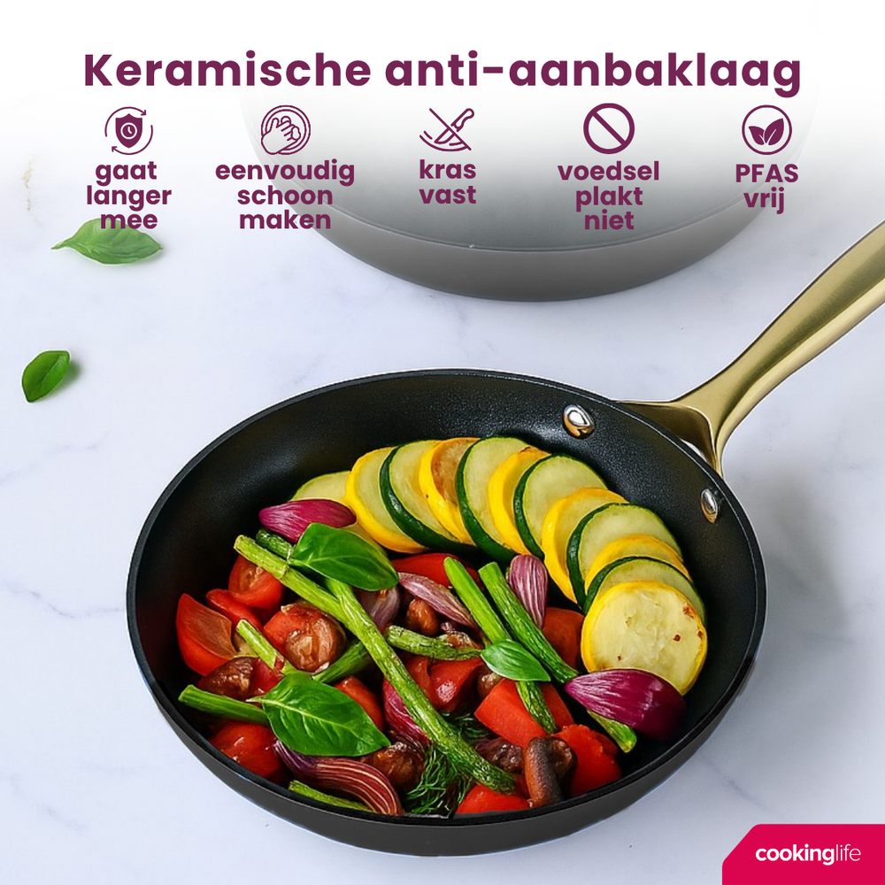 Cookinglife Frying pan set Style Black Ø 24 and 28 cm – suitable for all heat sources – ceramic non-stick coating 