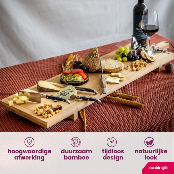 Tabla para servir / tabla de tapas con patas Cookinglife - XXL - Bambú - 100 x 26 cm