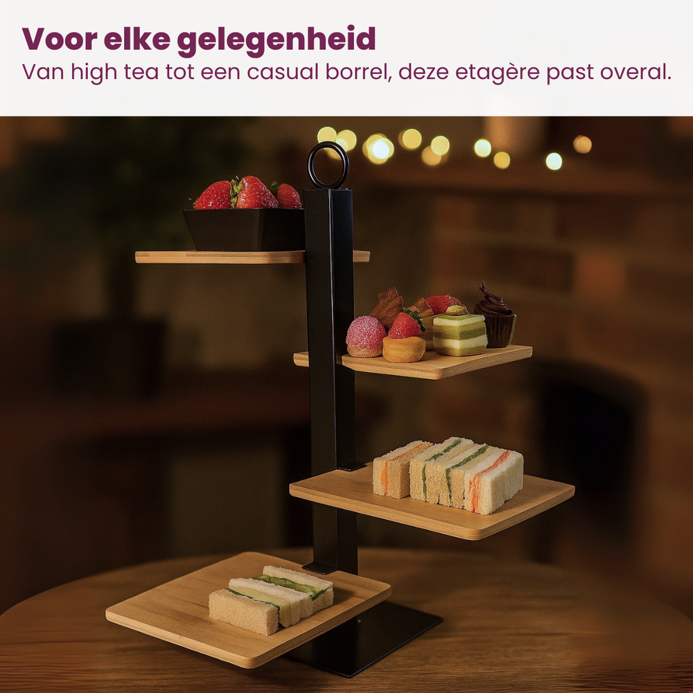 Cookinglife Etagere 4-Tier Stand / Serving Tower + Bowl - Black Metal