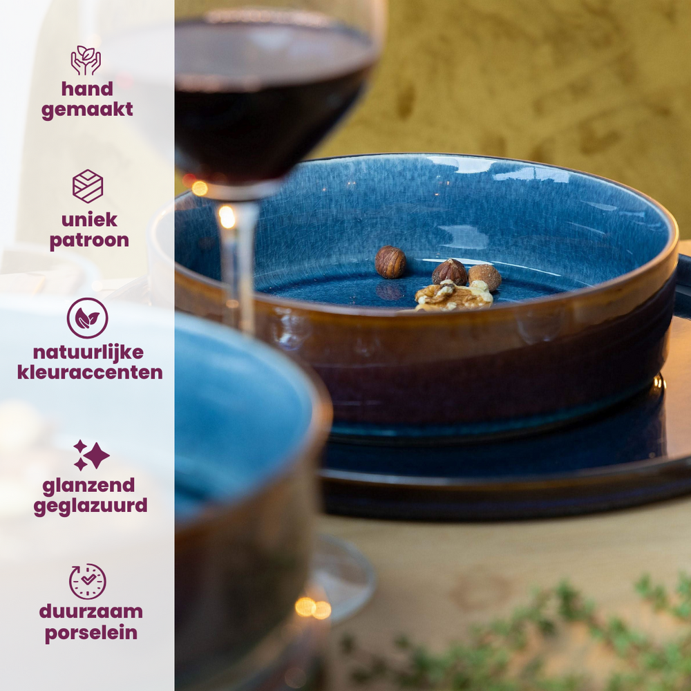 Cosy & Trendy Dinnerware Set Quintana Blue 18-piece / 6 people - 6 dinner plates, 6 pasta bowls, and 6 side plates