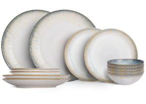 Juego de vajilla Cosy & Trendy Listra Ocean 12 piezas / 4 personas - 4 platos de cena, 4 platos de desayuno y 4 cuencos