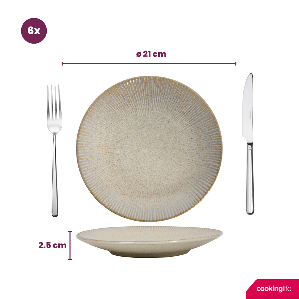 Cookinglife Breakfast Plates Coastal Lines Ocean Beige ø 21 cm - 6 pieces