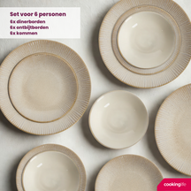 Cookinglife Dinnerware Set - Coastal Lines - Ocean Beige - 18-piece / 6 people