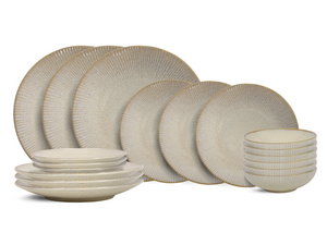 Set de Vajilla Cookinglife Coastal Lines Ocean Beige 18 piezas / 6 personas - 6 platos de cena, 6 platos de desayuno y 6 platos hondos