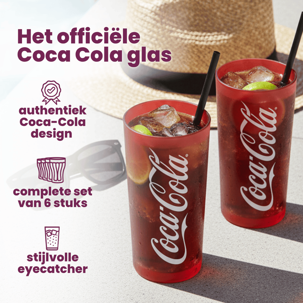 Coca Cola Glasses - Long drink glasses - Soft drink glasses - Red 270 ml - 6 pieces