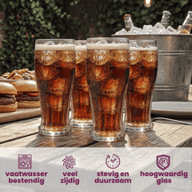 Coca-Cola Glasses - Highball Glasses - Soft drink Glasses - Crown Cap - 350 ml - 4 pieces