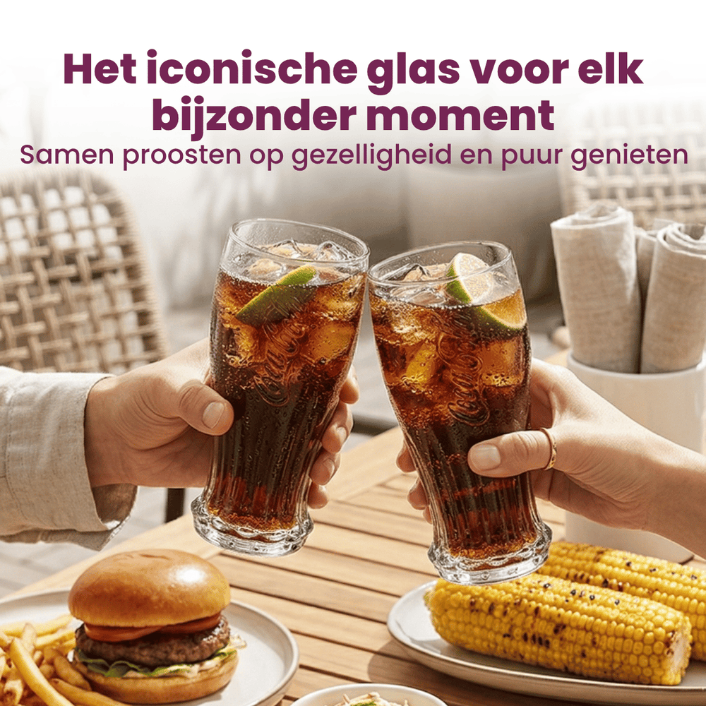 Coca-Cola Glasses - Highball Glasses - Soft drink Glasses - Crown Cap - 350 ml - 4 pieces