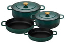 Combekk Cookware Set Cast Iron Holly Green 4-piece - Casserole ø 24, 28 cm & Frying Pan ø 24, 28 cm