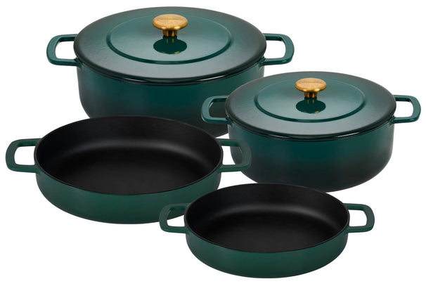 Combekk Cookware Set Cast Iron Holly Green 4-piece - Casserole ø 24, 28 cm & Frying Pan ø 24, 28 cm