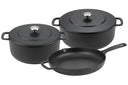 Combekk Cookware Set Cast Iron Black 3-piece - Casserole ø 24, 28 cm & Frying Pan ø 26 cm