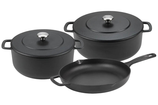 Combekk Cookware Set Cast Iron Black 3-piece - Casserole ø 24, 28 cm & Frying Pan ø 26 cm