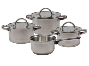 Cooking Cookware Set 4-Piece Stainless Steel - Cooking Pot ø 16, 18, 20 cm & Saucepan ø 16 cm - Suitable for All Heat Sources
