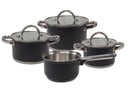 Cooking Set de Sartenes Negras 4 piezas Acero Inoxidable - Olla ø 16, 18, 20 cm & Cacerola ø 16 cm - adecuada para todas las fuentes de calor