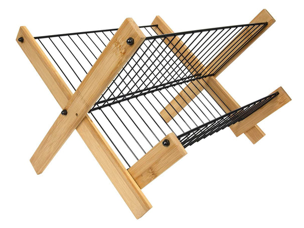 Cookinglife escurridor plegable - metal negro y bambú