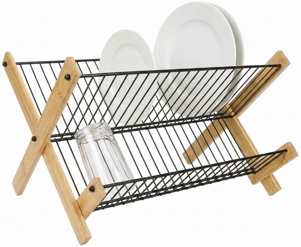 Cookinglife escurridor plegable - metal negro y bambú